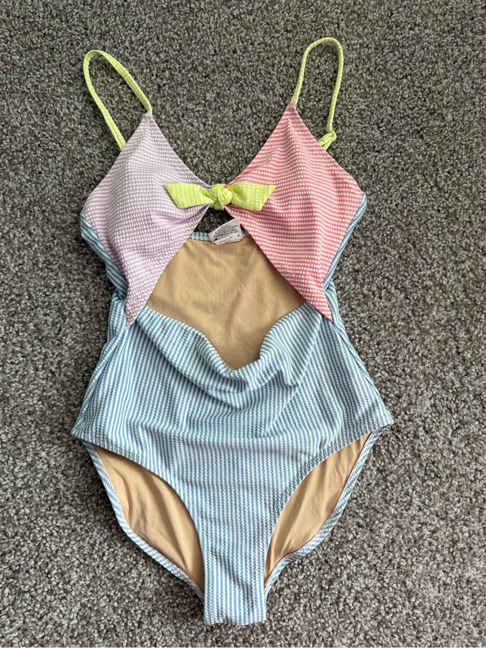 Girls Colorblock One-Piece Swimsuit with Neon Bow Accent